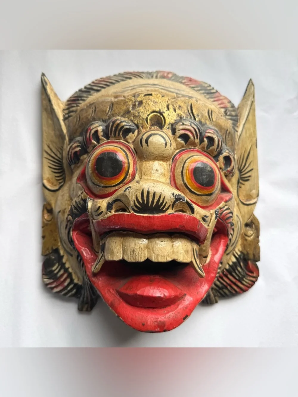 Vintage Balinese Wooden Hand Carved Mask Indonesian Wall Art Cultural Folk Art